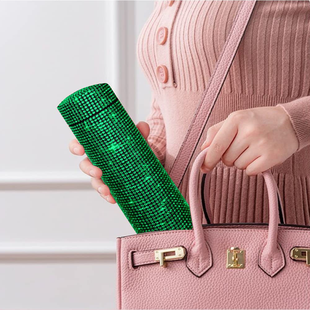 MYHOBBY Bling Rhinestone Women Stainless Steel Thermos Cup,500ML Portable Travel Water Cup For Car Home and Outdoor,Green