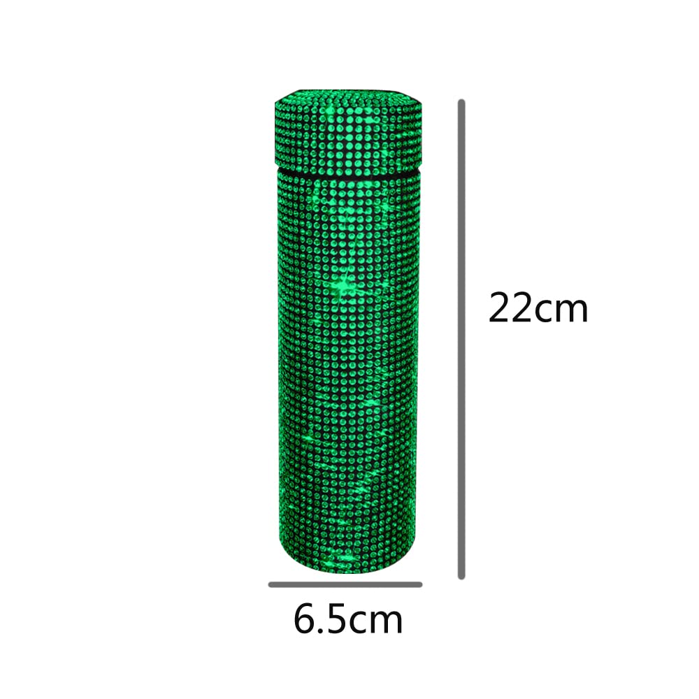 MYHOBBY Bling Rhinestone Women Stainless Steel Thermos Cup,500ML Portable Travel Water Cup For Car Home and Outdoor,Green