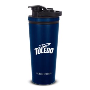 helm university of toledo protein shaker bottle, stainless steel water bottle, navy, 26 oz.