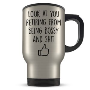 Boss Retirement Gifts for Men and Women - Happy and Retired Manager, Owner or Employer Travel Mug Congratulations - Funny Gag Retire Cup for Someone Retiring from the Executive Management