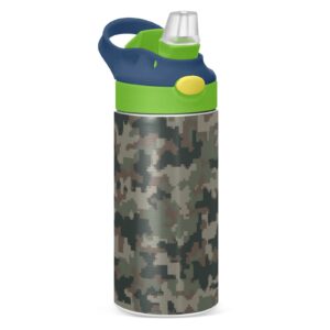 moudou camouflage kids water bottle 12 oz, double walled vacuum insulated stainless steel thermos travel tumbler for boys, girls, toddlers