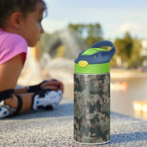 Moudou Camouflage Kids Water Bottle 12 oz, Double Walled Vacuum Insulated Stainless Steel Thermos Travel Tumbler for Boys, Girls, Toddlers