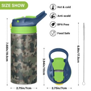 Moudou Camouflage Kids Water Bottle 12 oz, Double Walled Vacuum Insulated Stainless Steel Thermos Travel Tumbler for Boys, Girls, Toddlers