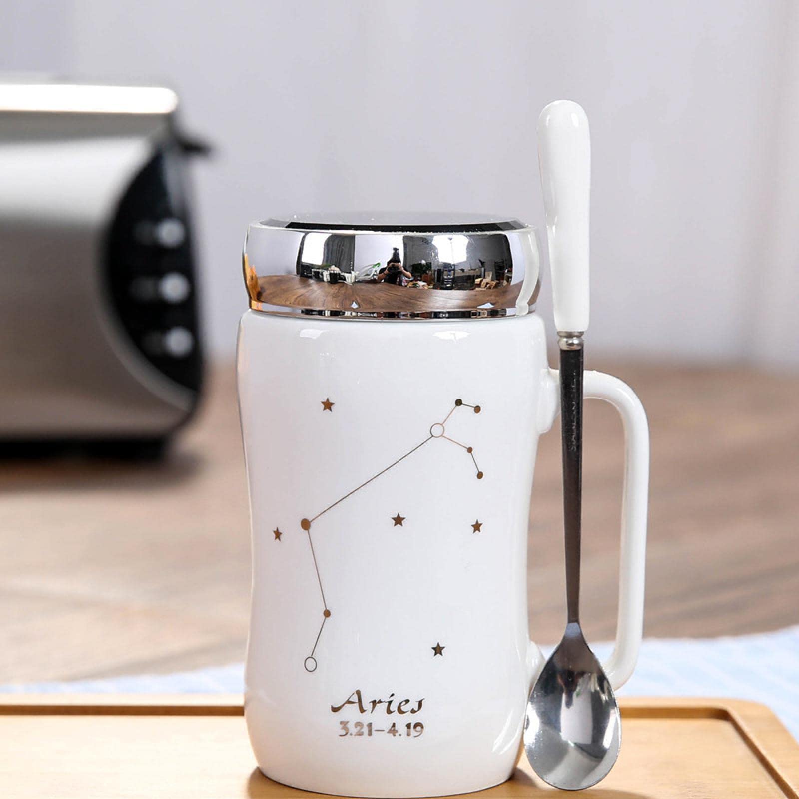 NA Creative Twelve Constellations Thermos Cup Household Ceramic Cup Logo Mug Gift Boxed Daily Necessities 321白金白羊座加专属勺