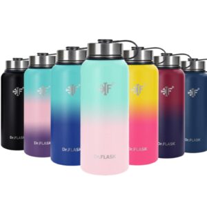 dr.flask sports water bottle - 32 oz, 3 lids (straw lid), leak proof, vacuum insulated stainless steel, double walled, thermo mug, metal canteen