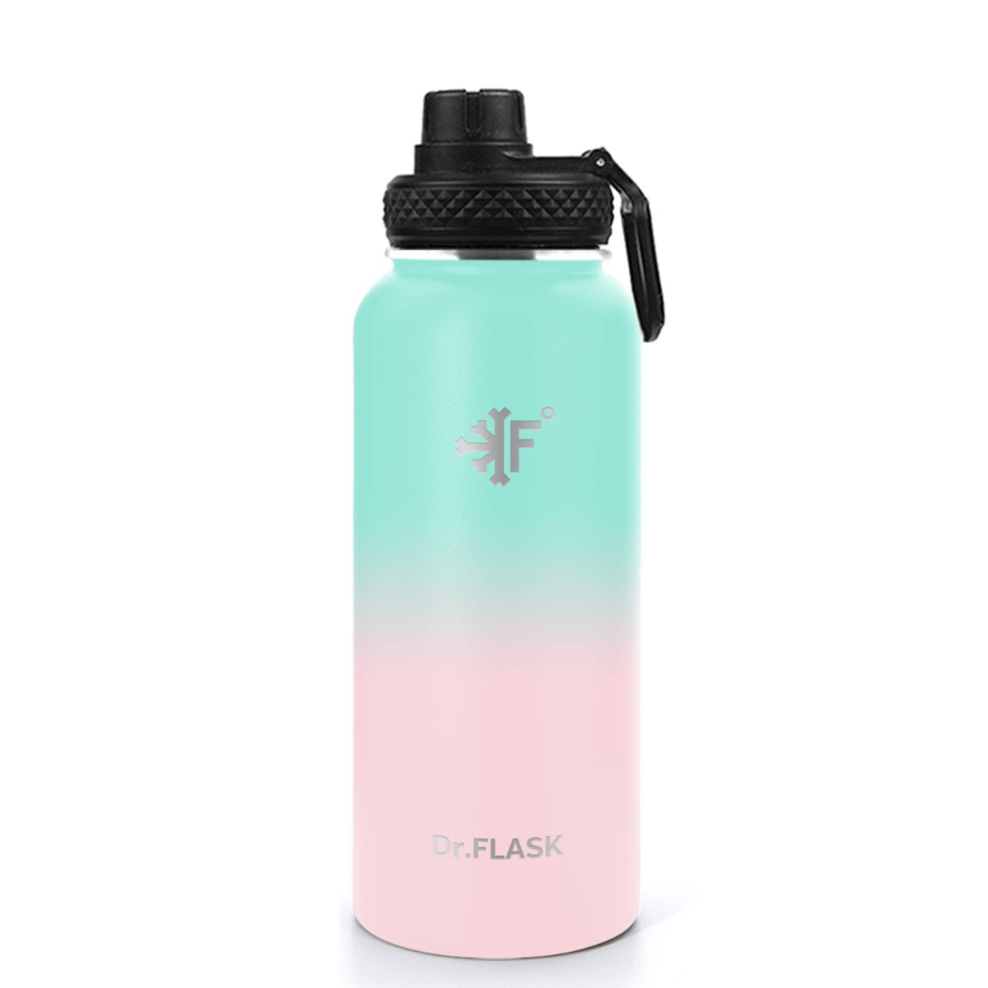 Dr.FLASK Sports Water Bottle - 32 Oz, 3 Lids (Straw Lid), Leak Proof, Vacuum Insulated Stainless Steel, Double Walled, Thermo Mug, Metal Canteen