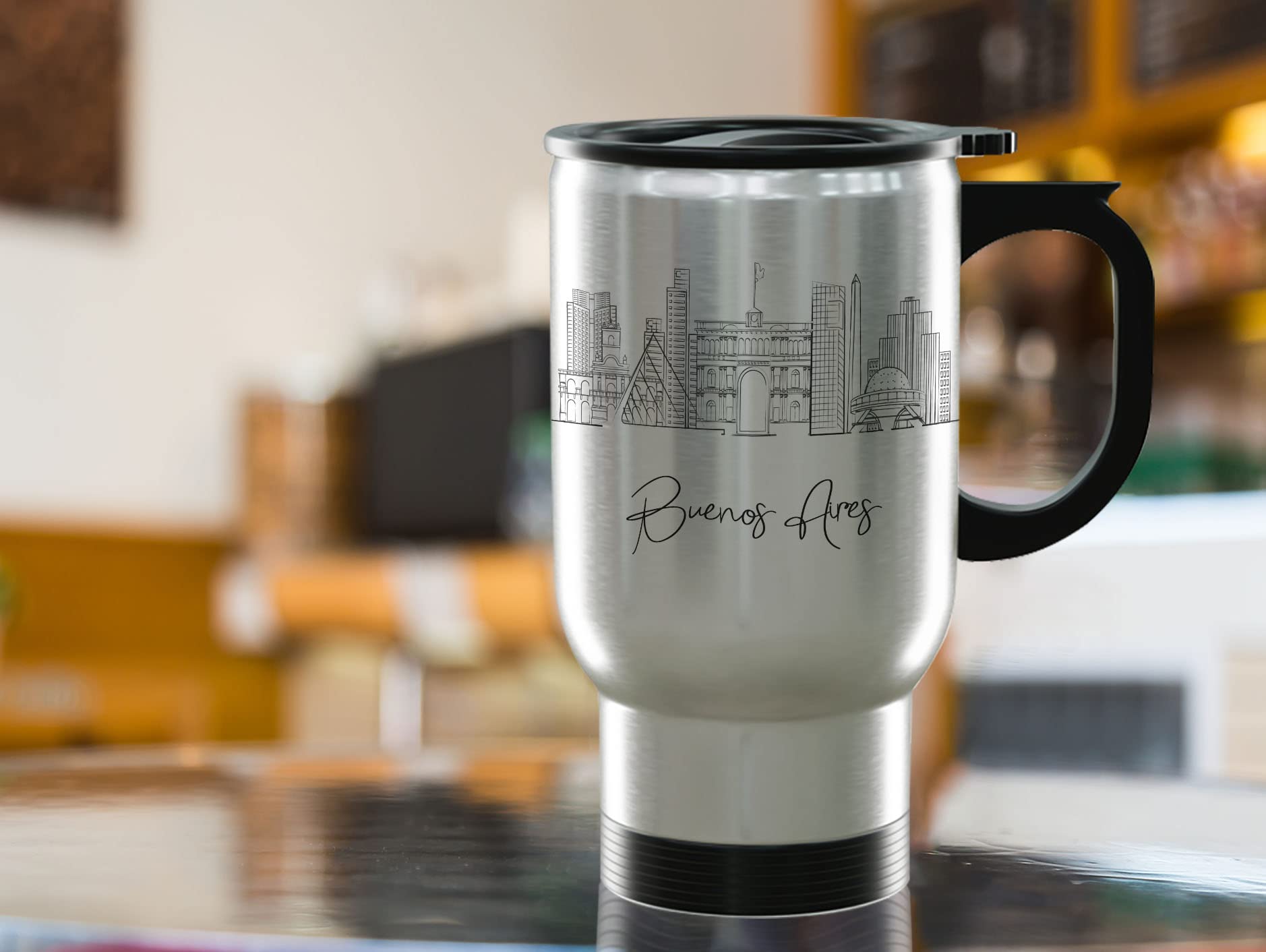 Buenos Aires Argentina Gifts and Souvenirs - Travel Mug with Handle and Lid - Buenos Aires Graduation Unique Drinkware - 14oz Travel Mug Steel - Best South America Long Distance Gifts & Student Gifts