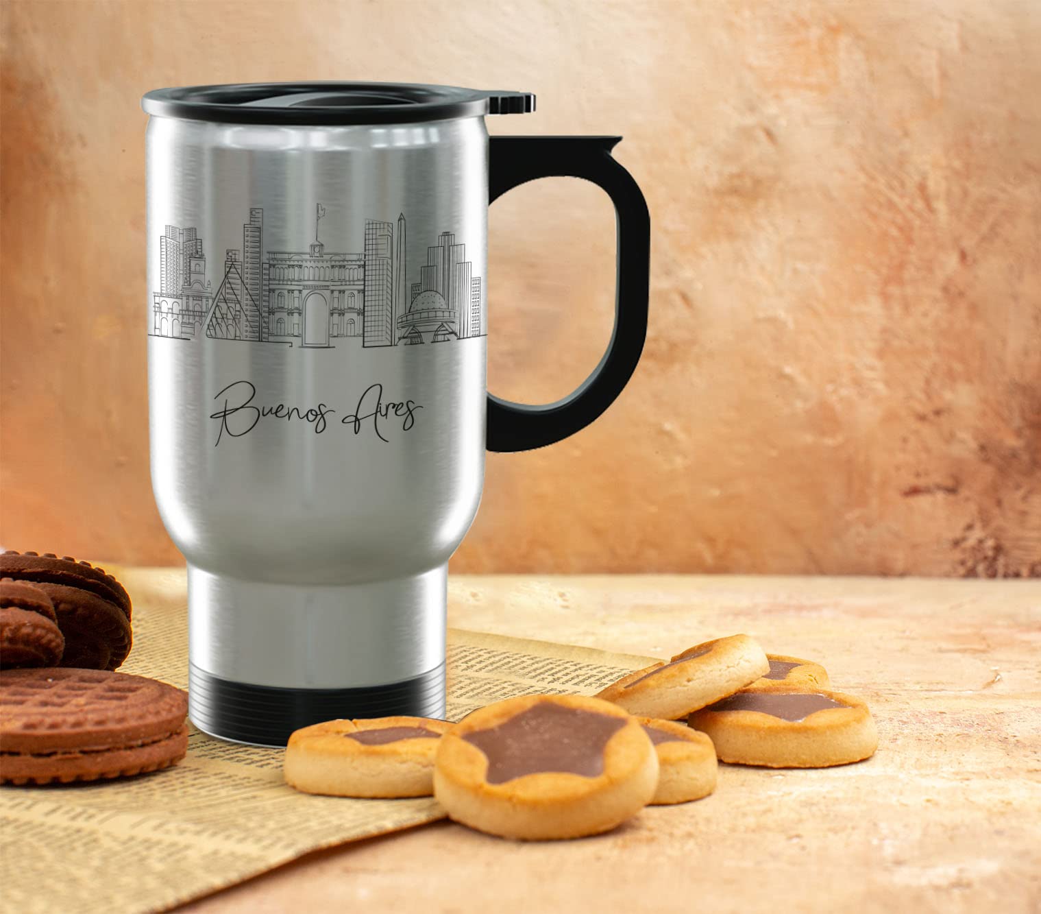 Buenos Aires Argentina Gifts and Souvenirs - Travel Mug with Handle and Lid - Buenos Aires Graduation Unique Drinkware - 14oz Travel Mug Steel - Best South America Long Distance Gifts & Student Gifts