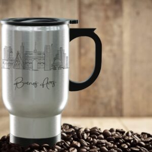 Buenos Aires Argentina Gifts and Souvenirs - Travel Mug with Handle and Lid - Buenos Aires Graduation Unique Drinkware - 14oz Travel Mug Steel - Best South America Long Distance Gifts & Student Gifts