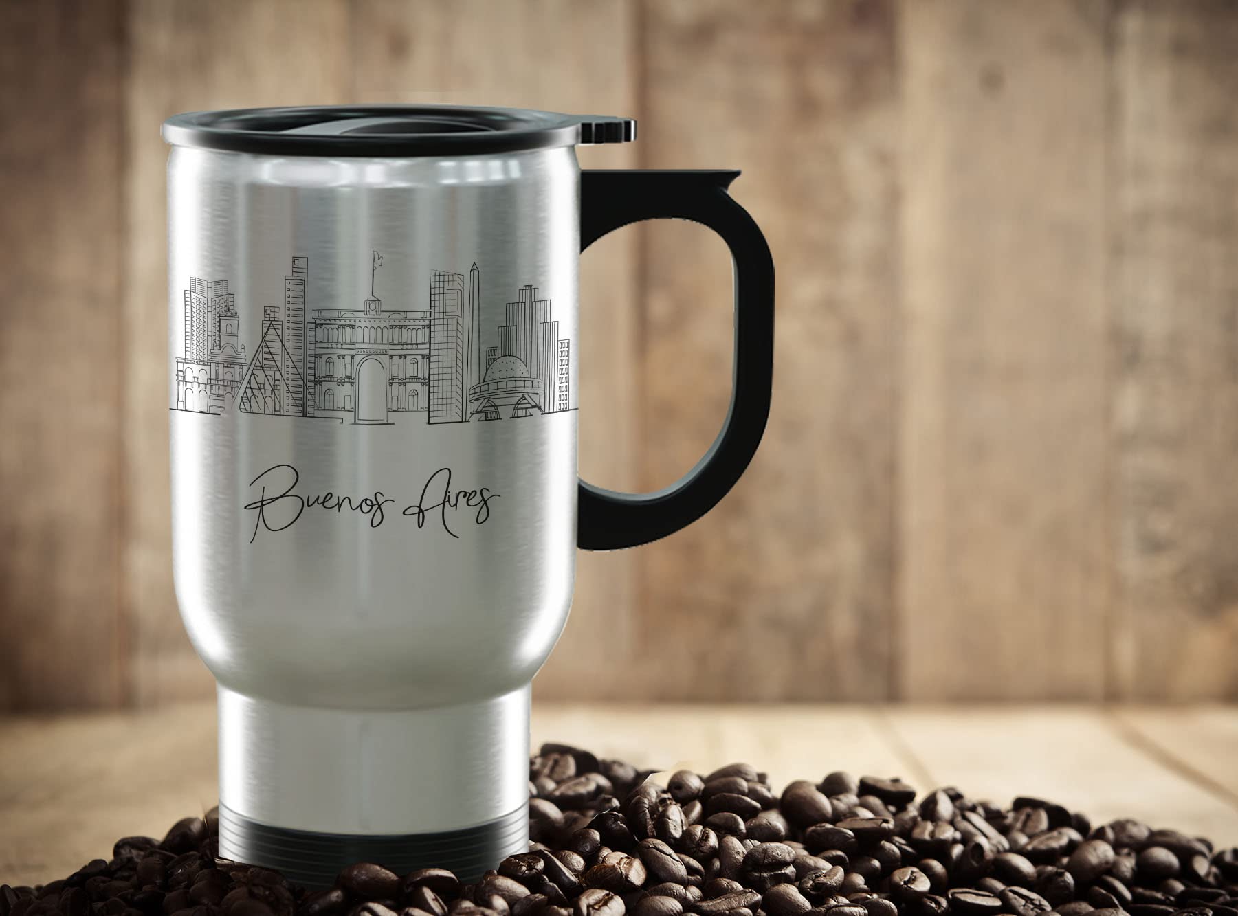 Buenos Aires Argentina Gifts and Souvenirs - Travel Mug with Handle and Lid - Buenos Aires Graduation Unique Drinkware - 14oz Travel Mug Steel - Best South America Long Distance Gifts & Student Gifts