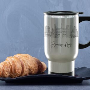 Buenos Aires Argentina Gifts and Souvenirs - Travel Mug with Handle and Lid - Buenos Aires Graduation Unique Drinkware - 14oz Travel Mug Steel - Best South America Long Distance Gifts & Student Gifts