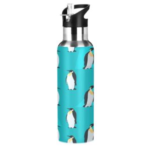 suabo penguin water bottle for girls boys, insulated stainless steel sports water bottle with straw, 20oz
