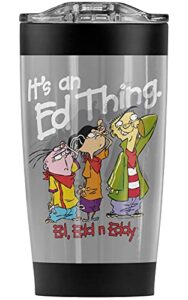 logovision ed, edd n eddy it's an ed thing stainless steel tumbler 20 oz coffee travel mug/cup, vacuum insulated & double wall with leakproof sliding lid | great for hot drinks and cold beverages