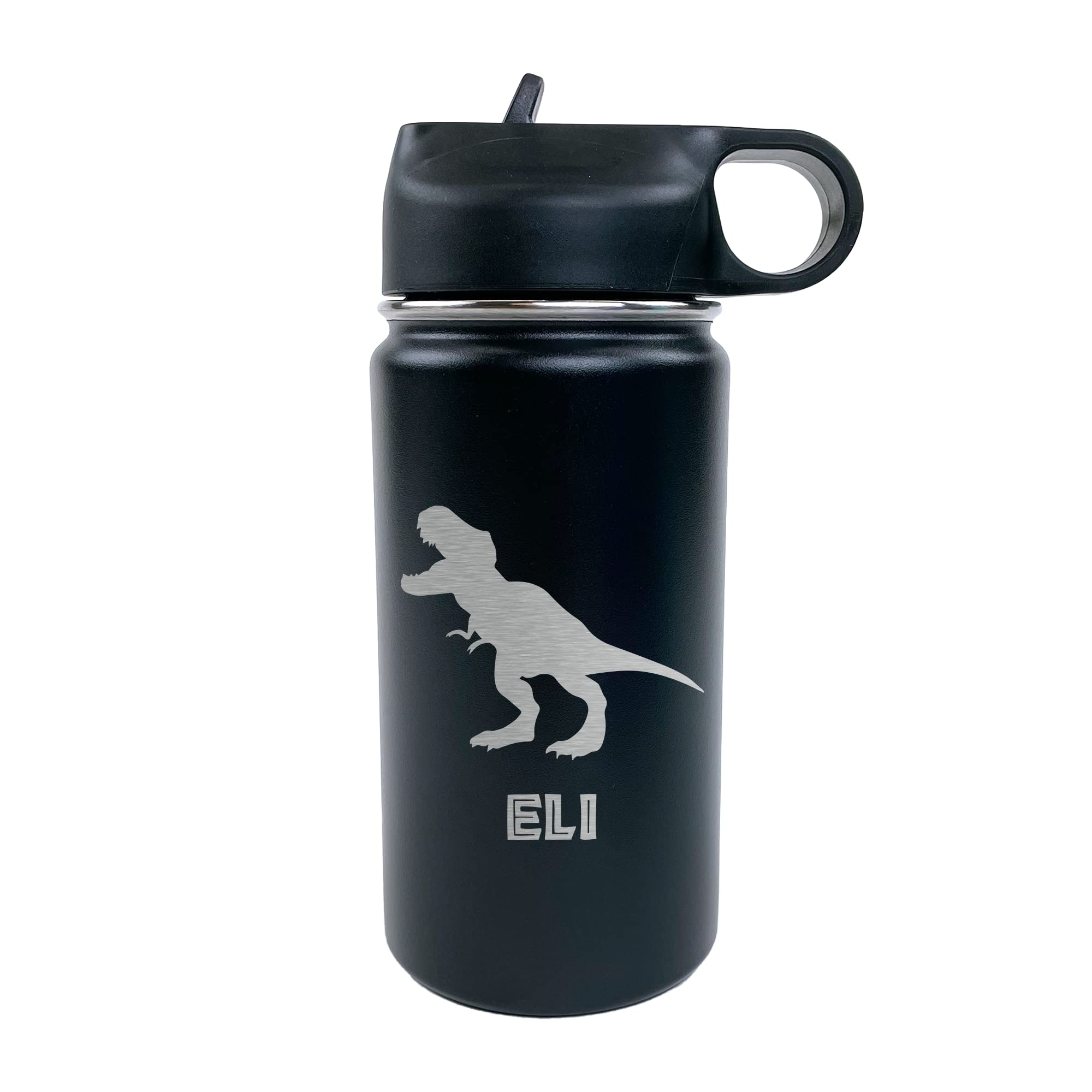 The Crafty Engineer Customized T-Rex Dinosaur Kid's Water Bottle, Back to School (Black)