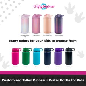 The Crafty Engineer Customized T-Rex Dinosaur Kid's Water Bottle, Back to School (Black)