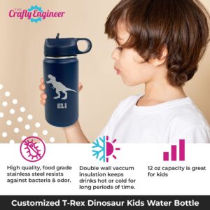 The Crafty Engineer Customized T-Rex Dinosaur Kid's Water Bottle, Back to School (Black)