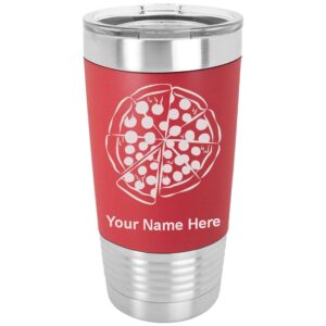 lasergram 20oz vacuum insulated tumbler mug, pizza, personalized engraving included (silicone grip, red)