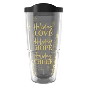 tervis golden holiday christmas made in usa double walled insulated tumbler travel cup keeps drinks cold & hot, 24oz, classic