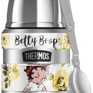 THERMOS Betty Boop Yellow Flowers STAINLESS KING Stainless Steel Food Jar with Folding Spoon, Vacuum insulated & Double Wall, 16oz