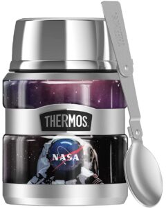 nasa nasa logo astronaut thermos stainless king stainless steel food jar with folding spoon, vacuum insulated & double wall, 16oz