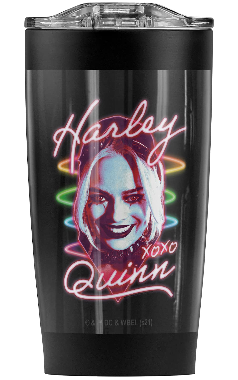 LOGOVISION Suicide Squad 2 Neon Harley Stainless Steel Tumbler 20 oz Coffee Travel Mug/Cup, Vacuum Insulated & Double Wall with Leakproof Sliding Lid | Great for Hot Drinks and Cold Beverages