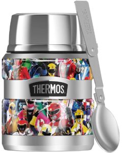 power rangers crowd of rangers thermos stainless king stainless steel food jar with folding spoon, vacuum insulated & double wall, 16oz