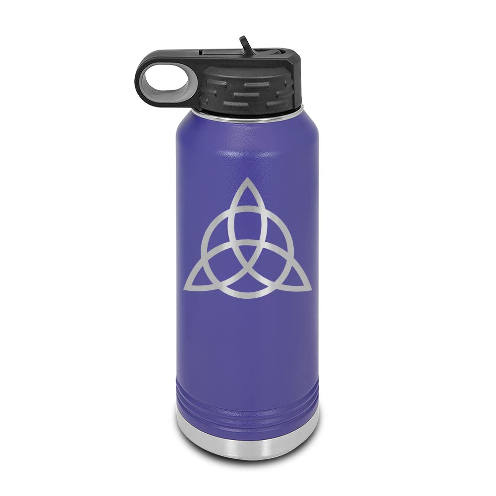 Triquetra Laser Engraved Water Bottle Customizable Polar Camel Stainless Steel with Straw - v2 Purple 32 oz