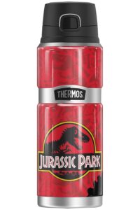 jurassic park red t-rex pattern logo thermos stainless king stainless steel drink bottle, vacuum insulated & double wall, 24oz