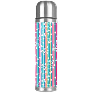 stainless steel vacuum insulated mug, floral fowers leaves print thermos water bottle for hot and cold drinks kids adults 17 oz