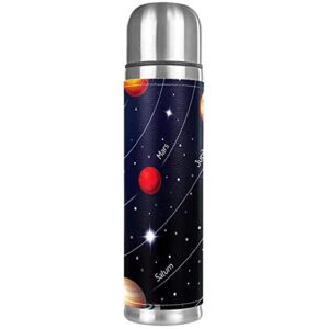 stainless steel vacuum insulated mug, solar system print thermos water bottle for hot and cold drinks kids adults 17 oz