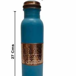 Ornate International COPPER WATER BOTTLE 1000 ML MIDLE SEQUENSE HAMMERED NEW LOOK DESIGN FOR DRINKING WATER (BLACK) set of 2 (BLACK)