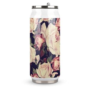 stainless steel mug roses watercolor thermos cup double wall vacuum travel mug with lids straw 17oz