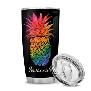 wassmin personalized pineapple tumbler cup with lid 20oz 30oz custom name stainless steel double wall vacuum insulated tumblers coffee travel mug birthday christmas gifts for men women drinking cup