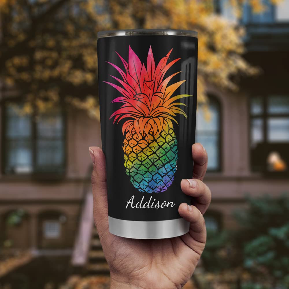 Wassmin Personalized Pineapple Tumbler Cup With Lid 20oz 30oz Custom Name Stainless Steel Double Wall Vacuum Insulated Tumblers Coffee Travel Mug Birthday Christmas Gifts For Men Women Drinking Cup