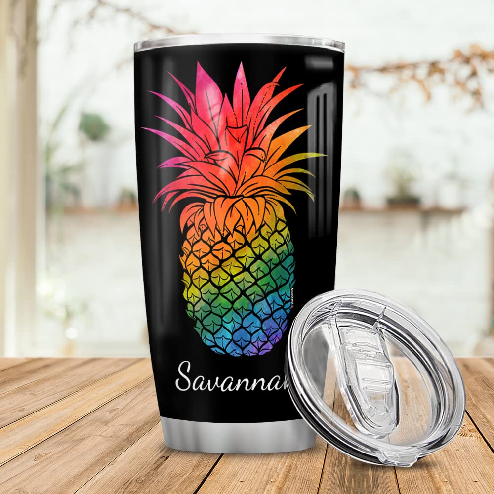 Wassmin Personalized Pineapple Tumbler Cup With Lid 20oz 30oz Custom Name Stainless Steel Double Wall Vacuum Insulated Tumblers Coffee Travel Mug Birthday Christmas Gifts For Men Women Drinking Cup