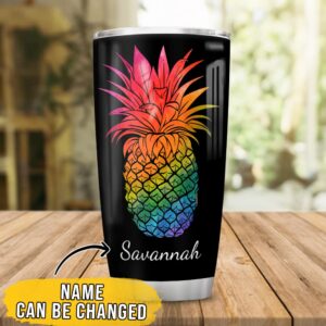 Wassmin Personalized Pineapple Tumbler Cup With Lid 20oz 30oz Custom Name Stainless Steel Double Wall Vacuum Insulated Tumblers Coffee Travel Mug Birthday Christmas Gifts For Men Women Drinking Cup