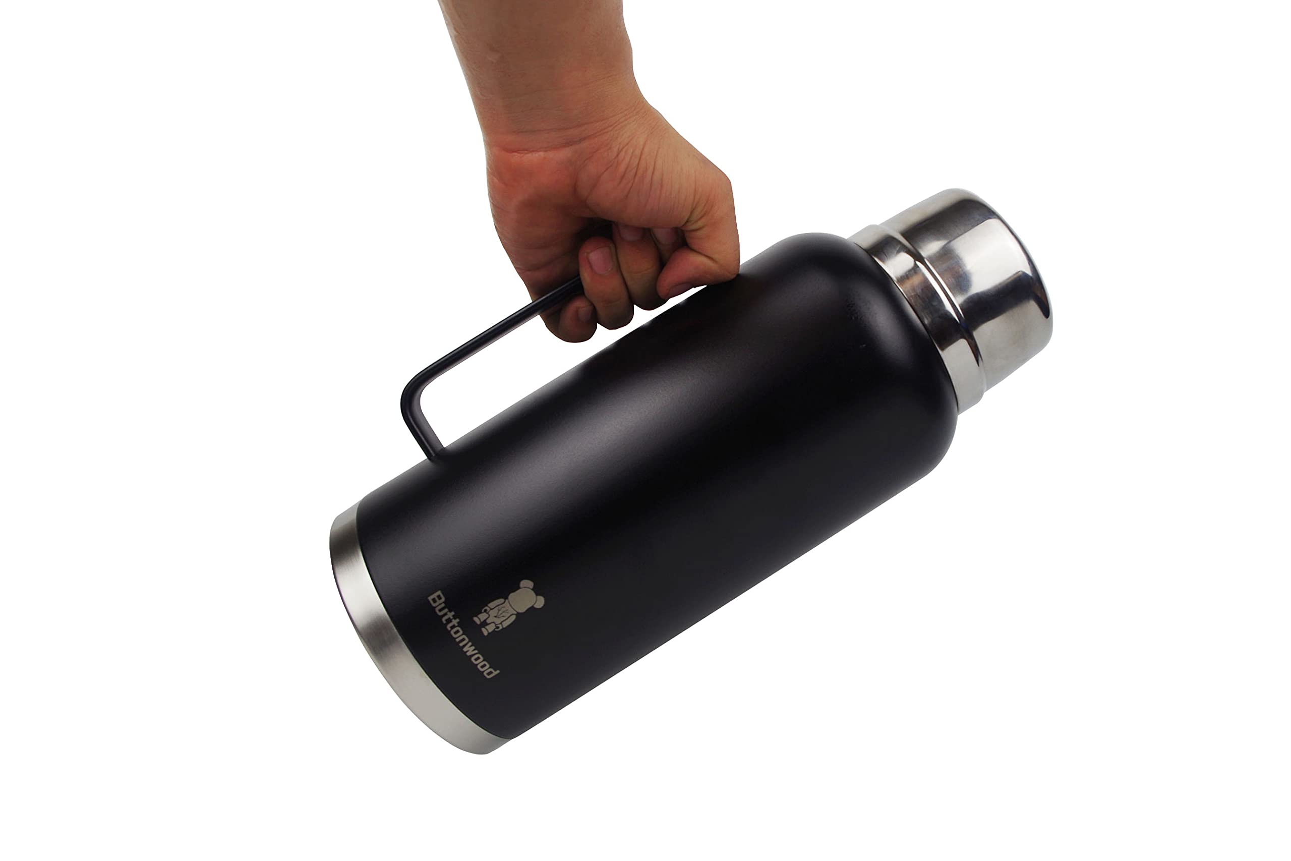 Large sport thermos water bottle with handle and Stainless Steel Lid,keep cold,Reusable, leak-proof ，71OZ Insulated water bottle， Metal Canteen，Buttonwood (black) ，2100ML