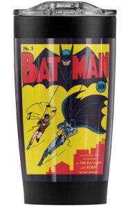 logovision batman first cover stainless steel tumbler 20 oz coffee travel mug/cup, vacuum insulated & double wall with leakproof sliding lid | great for hot drinks and cold beverages