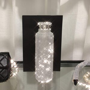 jdkd diamond thermos water bottle rhinestone thermos cup,diamond vacuum flask sparkling high-end insulated bottle stainless steel with lid silver (500ml)