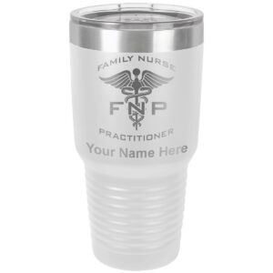 lasergram 30oz vacuum insulated tumbler mug, fnp family nurse practitioner, personalized engraving included (white)