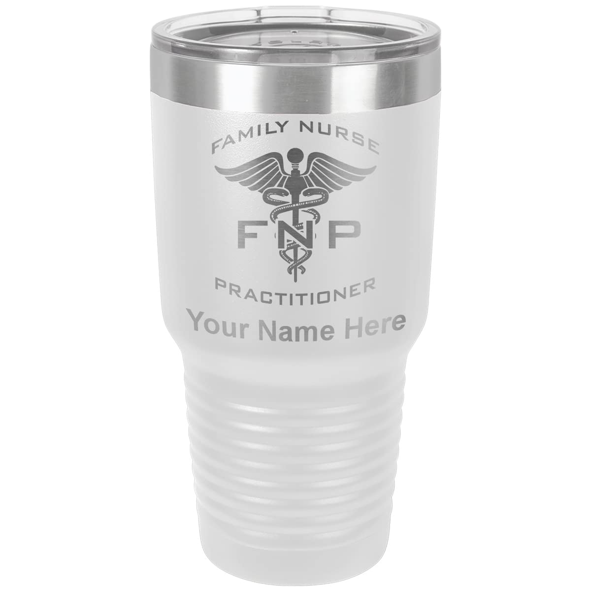 LaserGram 30oz Vacuum Insulated Tumbler Mug, FNP Family Nurse Practitioner, Personalized Engraving Included (White)