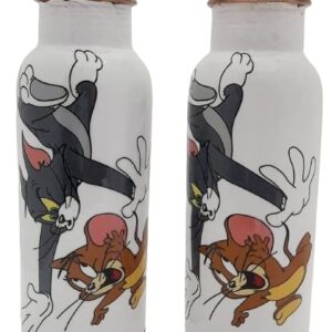 Copper Bottle Tom Printed Jerry Water Bottle For Drinking Water Multicolor Copper Water Bottle Leak Proof Copper Water Vessel Premium Bottle (Set Of 2) By ORNATE INTERNATIONAL