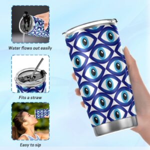 Wusikd Evil Eye Blue Straw Cup 20 oz Vacuum Insulated Cup Colorful Sports Water Bottles Stainless Steel Travel Mug Car Water Cup with Straw Lid