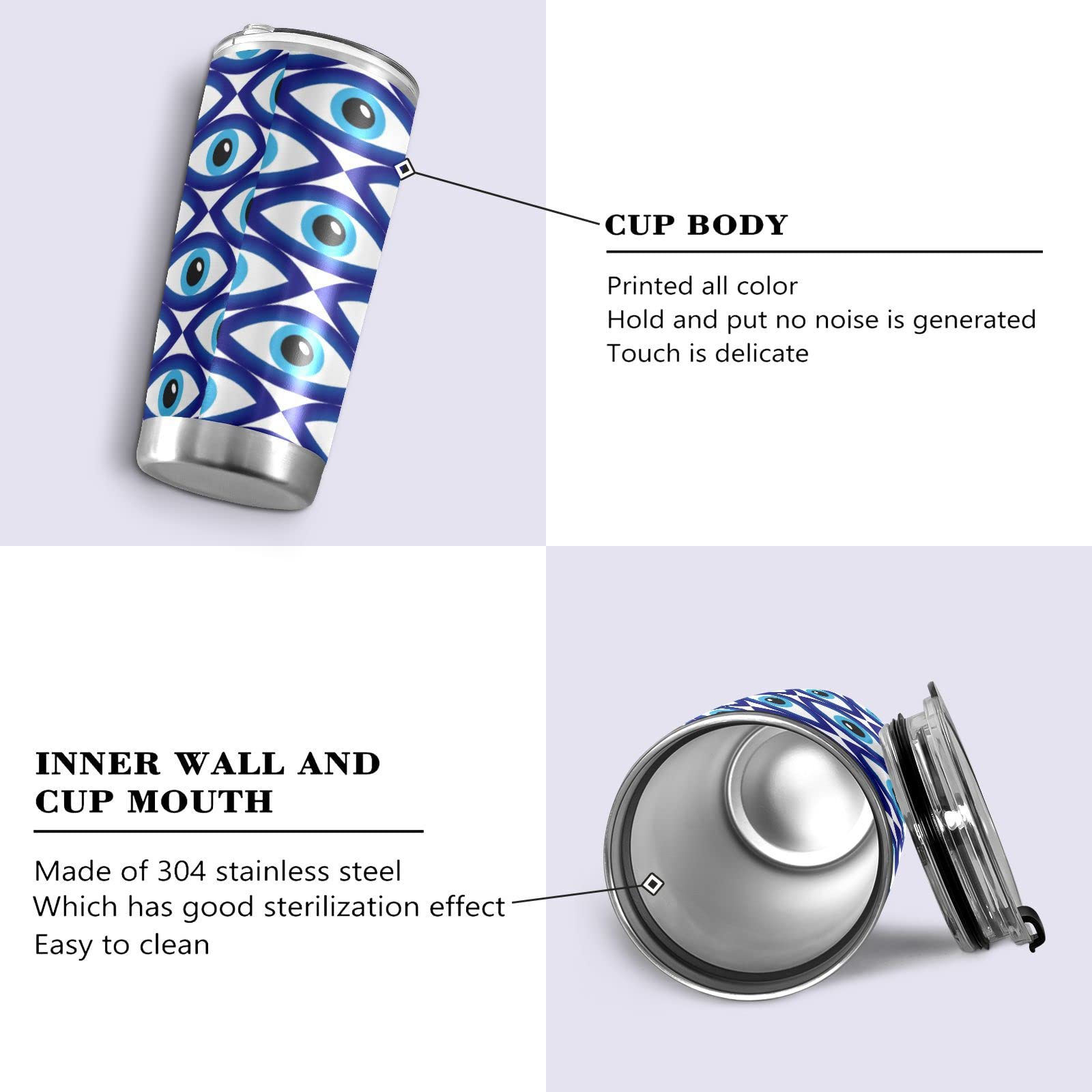 Wusikd Evil Eye Blue Straw Cup 20 oz Vacuum Insulated Cup Colorful Sports Water Bottles Stainless Steel Travel Mug Car Water Cup with Straw Lid