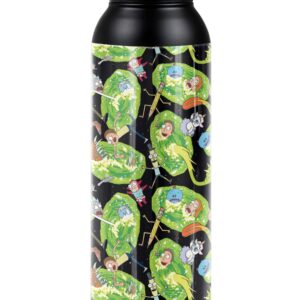 Rick And Morty OFFICIAL Portal Mayhem 24 oz Insulated Canteen Water Bottle, Leak Resistant, Vacuum Insulated Stainless Steel with Loop Cap, Black