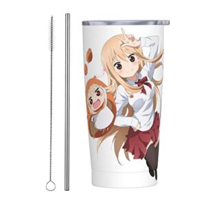 anime himouto umaru-chan stainless steel thermal water cup 20oz with lid and straw coffee cup, travel thermos cup