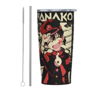 anime toilet-bound hanako-kun stainless steel thermal water cup 20oz with lid and straw coffee cup, travel thermos cup