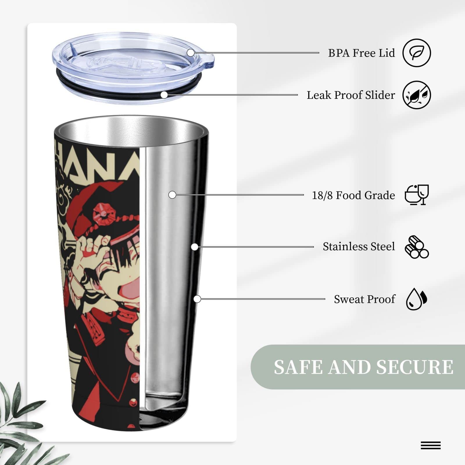 Anime Toilet-Bound Hanako-Kun Stainless Steel Thermal Water Cup 20oz With Lid And Straw Coffee Cup, Travel Thermos Cup