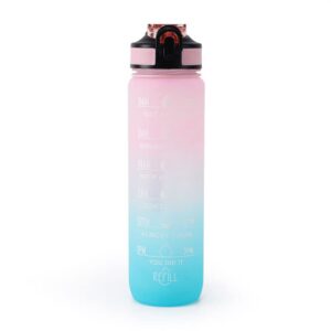 motivational water bottle with straw (100% bpa & toxin free) (blue/pink)