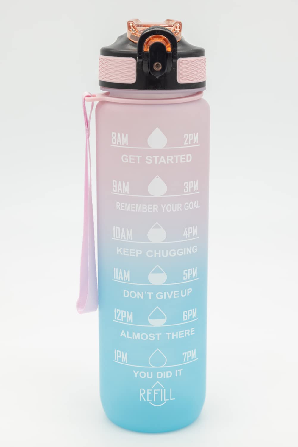 Motivational Water Bottle with Straw (100% BPA & Toxin Free) (Blue/Pink)